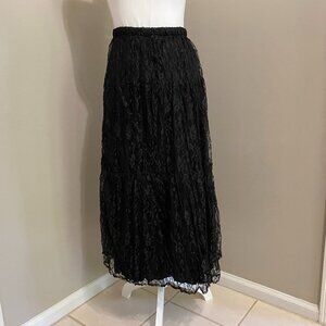 Retro 1990's Black Lace Midi Skirt With Crinkle Lining